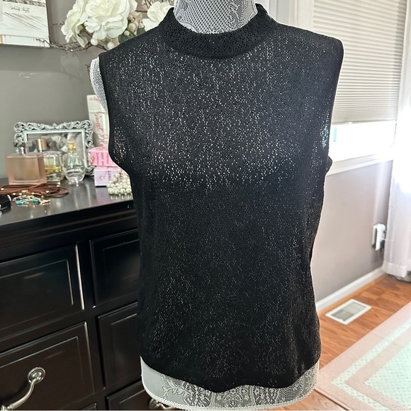 St. John Black Sleeveless Knit Shell Top | Metallic Sparkle | Size 6 - Picture 2 of 14